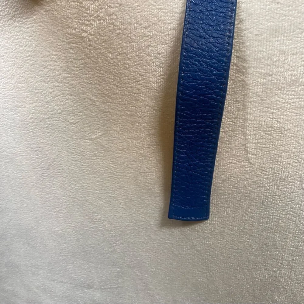 Alexis Kirk NY Paris London Blue Pebble Leather Belt W/Gold Abstract Buckle